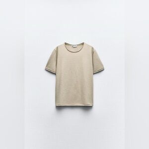 Zara Khaki Slub Cotton T-Shirt